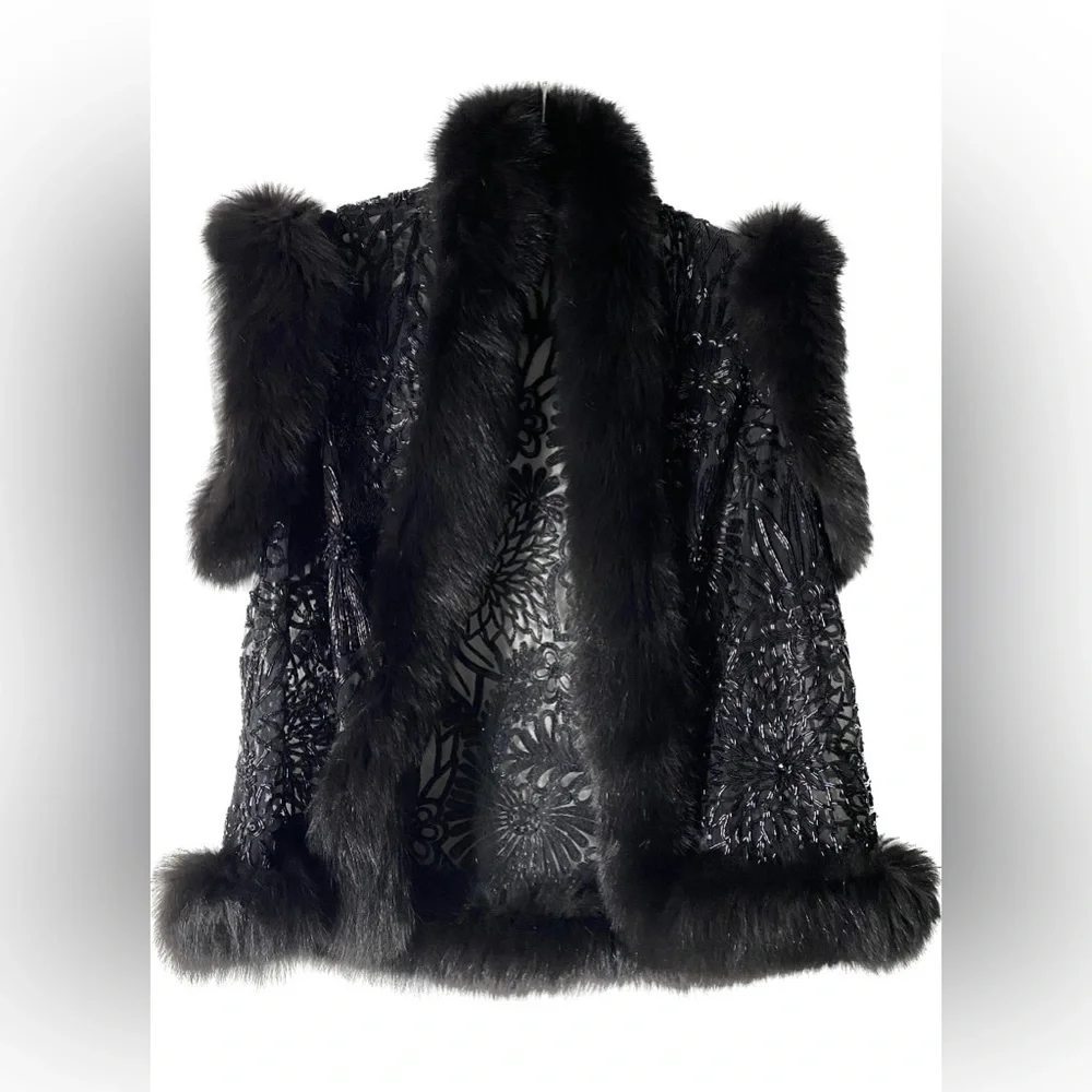 Naeem khan fox fur beaded vest - Picture 1 of 13